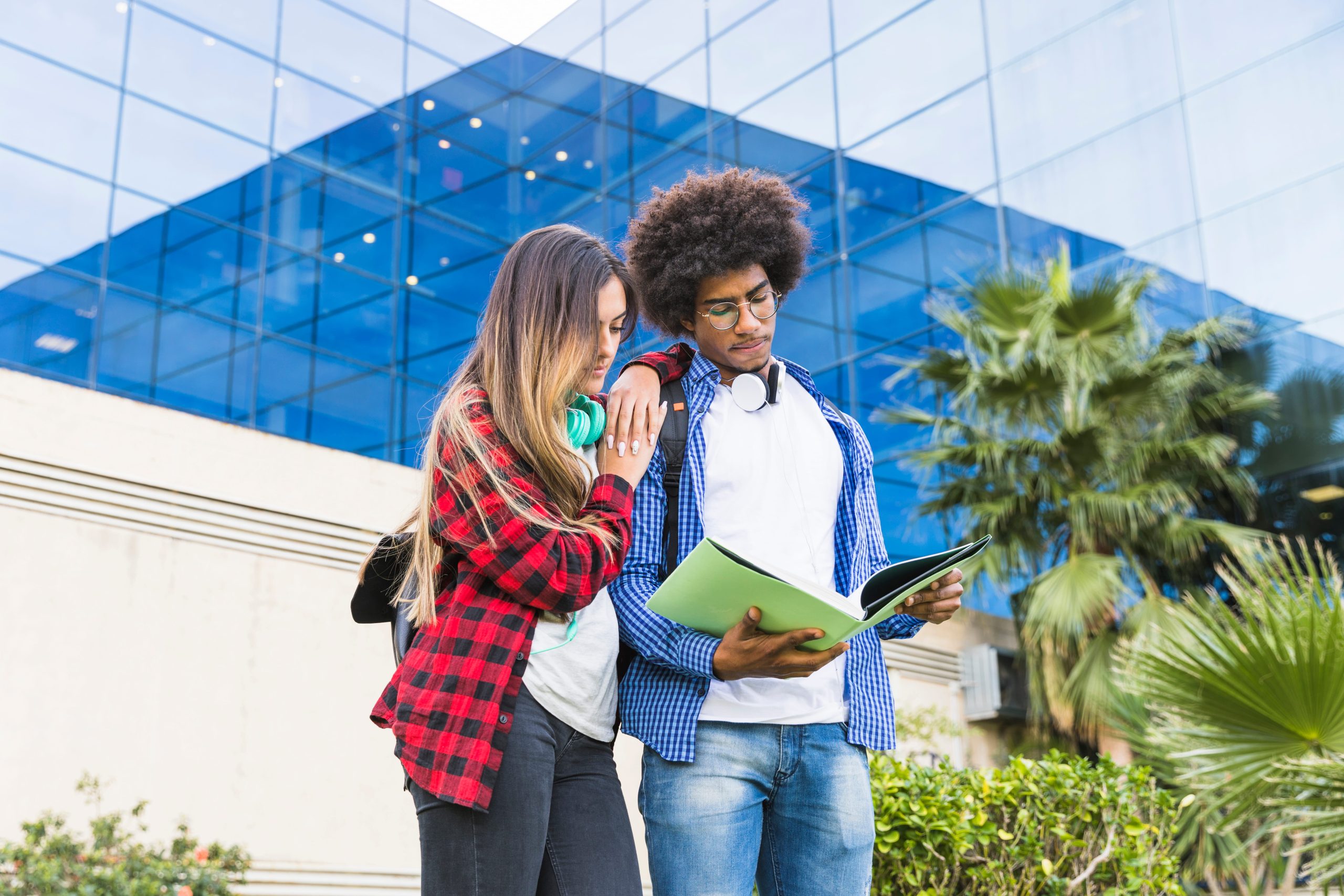 Modern Australian university building with students